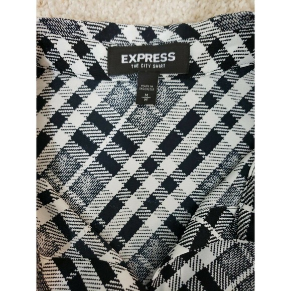 Express ~ Woman Size M~ White/Black "The City Shirt" Blouse Roll Tab Sleeve Tap. - Picture 3 of 11
